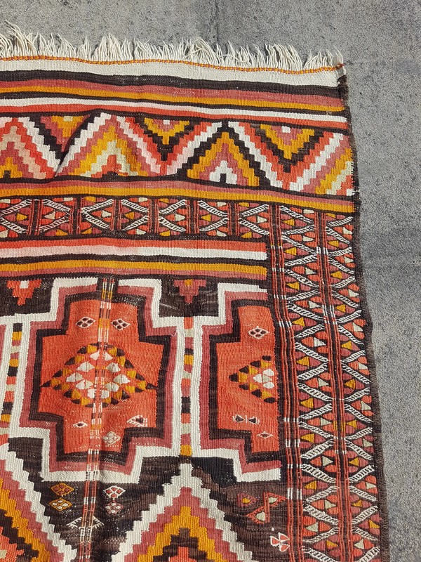 Vintage Traditional Handmade Turkish Wool Multi Kilim Rug 7.3x3.6 ft gallery