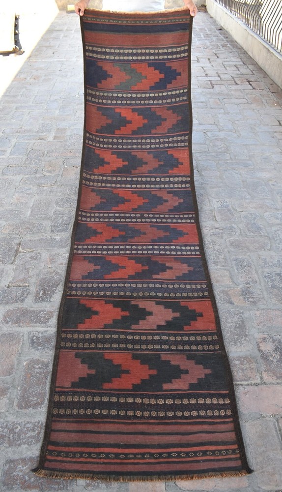 Antique Afghan Persian Maldari Runner Rug 2x10 ft Tribal Handmade Hallway Carpet