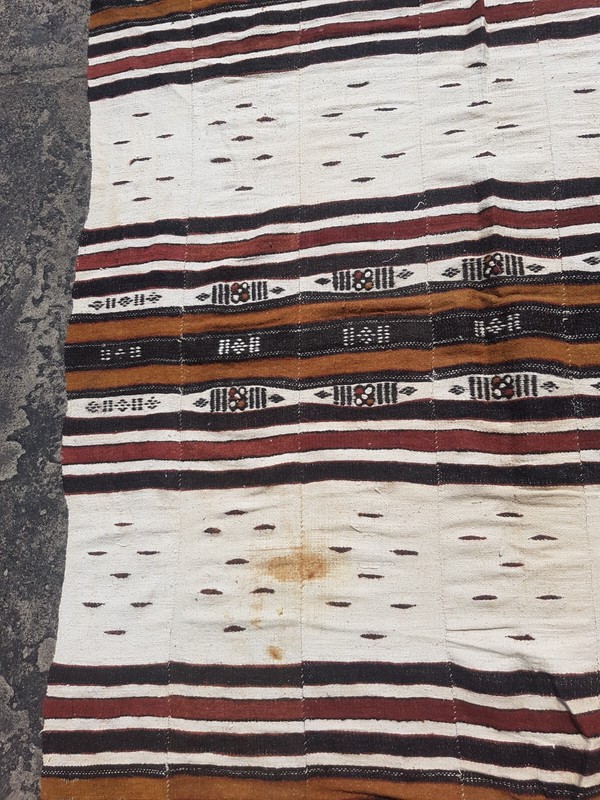 Vintage Handmade Fulani Striped Wool Kilim Rug Carpet 228x137 cm gallery