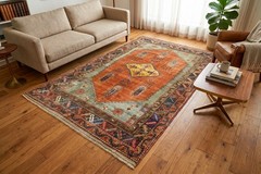 Earth Tone Living Room Rug 6.1×9.6 ft – Vintage Turkish Tribal Hand-Knotted Wool