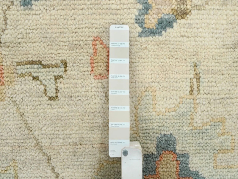 13'10"x 18' Light Cream, Soft Wool Hand Knotted, Oushak with Floral Design gallery