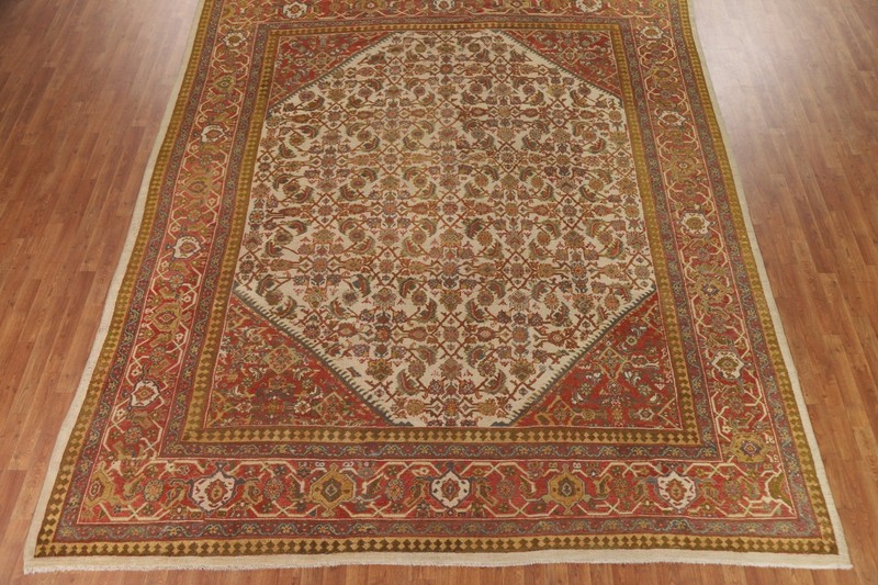 Classic Ivory/ Rust Antique Rug pre-1900 Hand-made Living Room Carpet 10x13 gallery