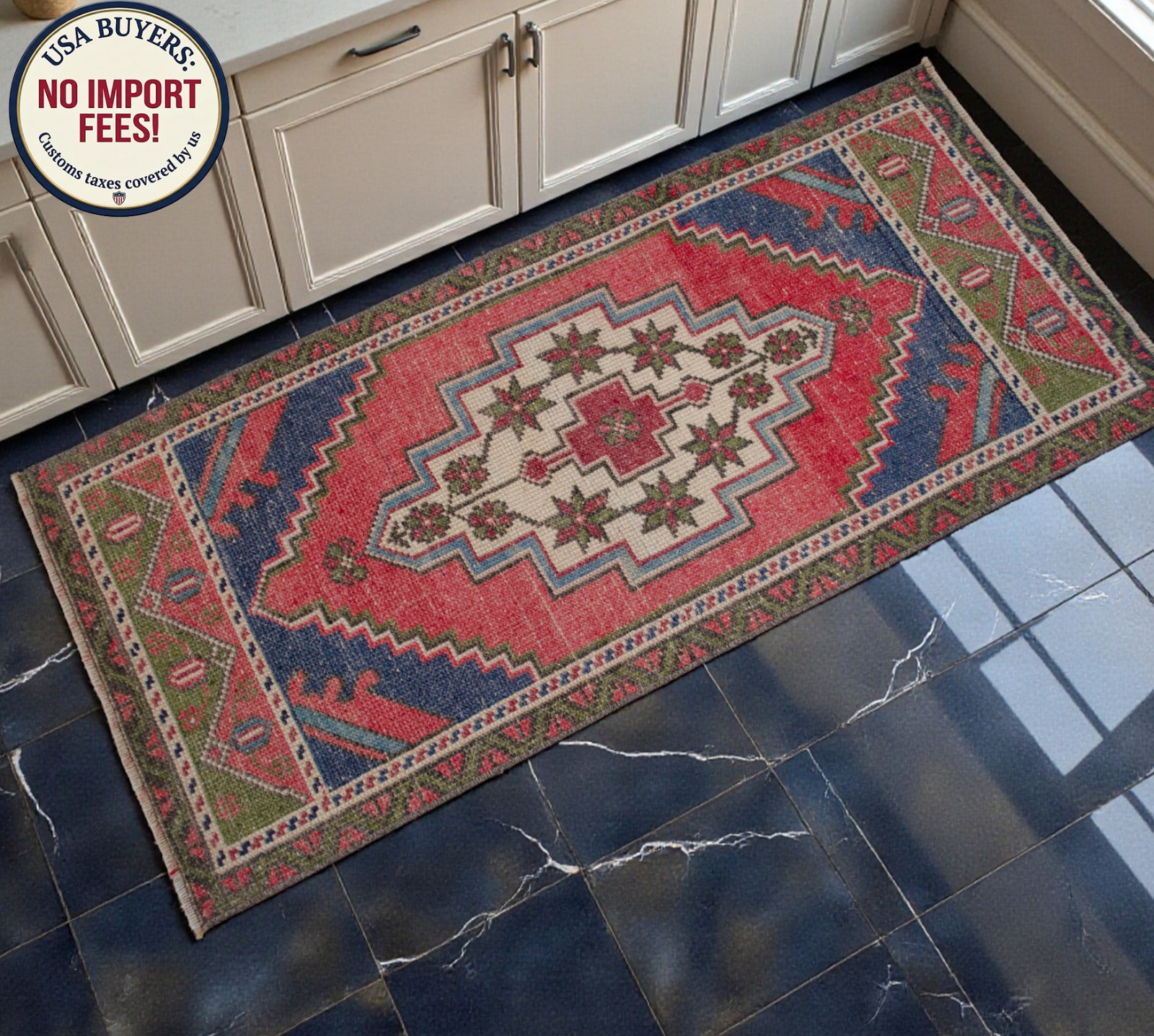 Vintage Turkish Rug Handmade Small Rug, Wool Doormat, Kitchen Rug, 2x4 ft approx gallery