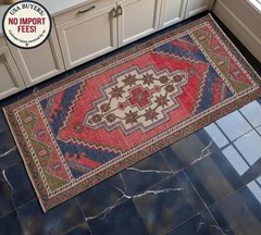 Vintage Turkish Rug Handmade Small Rug, Wool Doormat, Kitchen Rug, 2×4 ft approx