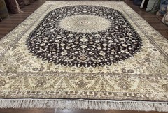 Indian Kashmiri Silk Rug 10×14, Floral Medallion