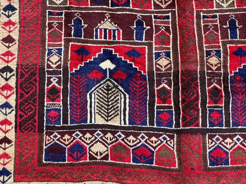 150 X 260 cm Vintage Natural Vegetable Dye Nomad Maldari Belouch Prayer Carpet gallery
