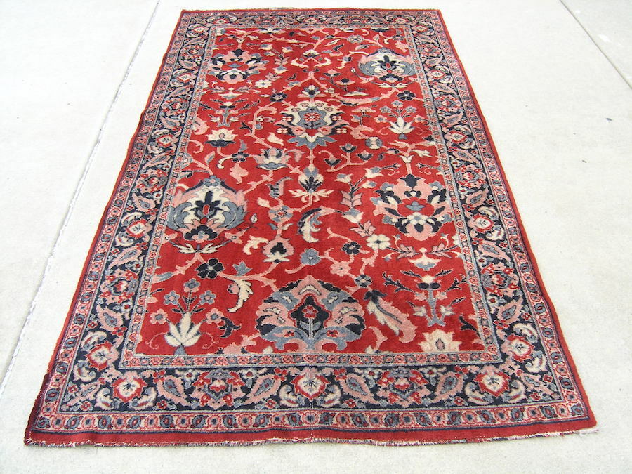 Antique Arts and Crafts Red Wilton oriental Rug Isphahan Garden Design 54x89" gallery