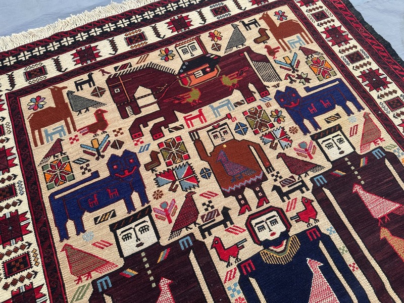 3'9 x 6 ft Vintage Afghan Pictorial Hand Woven Rug Tribal Art Carpet Wall Decor gallery
