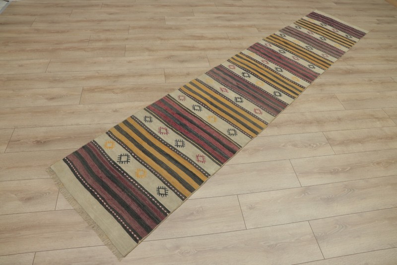 Cappadocia Ethnic Kilim Runner Rug Tribal Hand Knotted Striped Carpet 2x11ft gallery