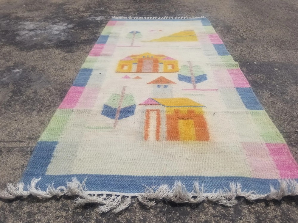Fine Vintage Traditional Hand Made Oriental Wool Multicolor Kilim 140x68cm