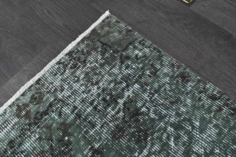 Vintage Turkish Runner Rug 2x8ft GREEN Handmade Anatolian Oushak Hallway Wool gallery