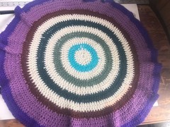 Vintage Small Handmade Crocheted Round Rug Farmhouse Granny Rug