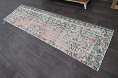 Vintage Turkish Runner Rug 2x8ft PEACH Handmade Anatolian Oushak Hallway Wool