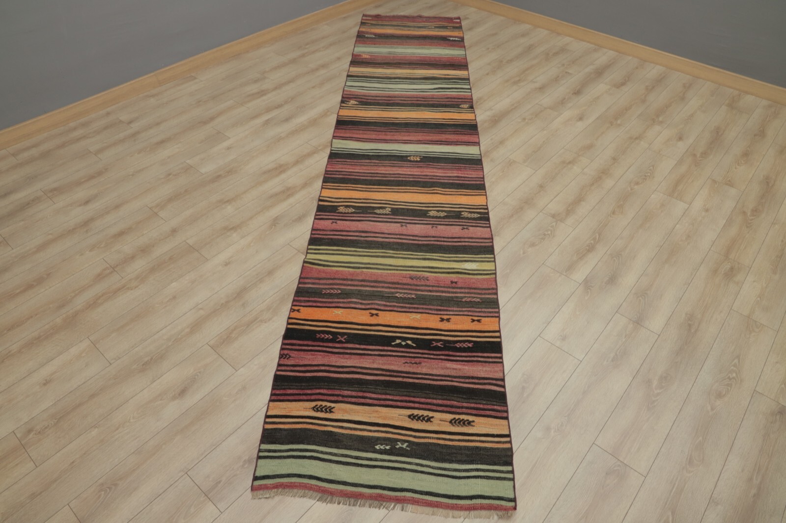 Striped Turkish Cappadocia Kilim Runner Rug Anatolian Hand Knotted Carpet 3x13ft gallery