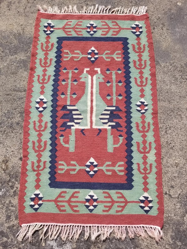 Vintage Traditional Handmade Turkish Wool Multicolor Kilim 3.3x1.9 ft gallery