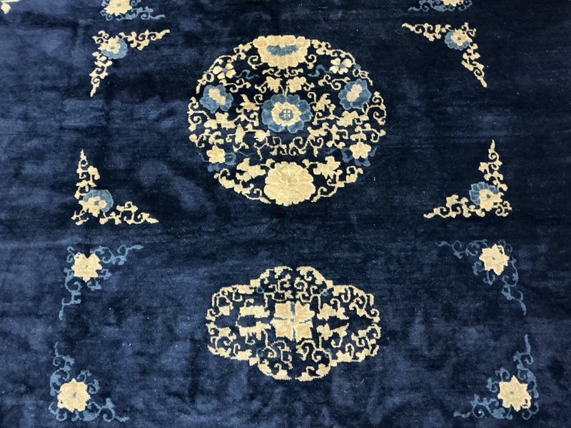ANTIQUE CHINESE PEKING ORIENTAL RUG COBALT BLUE PERFECT CONDITION gallery