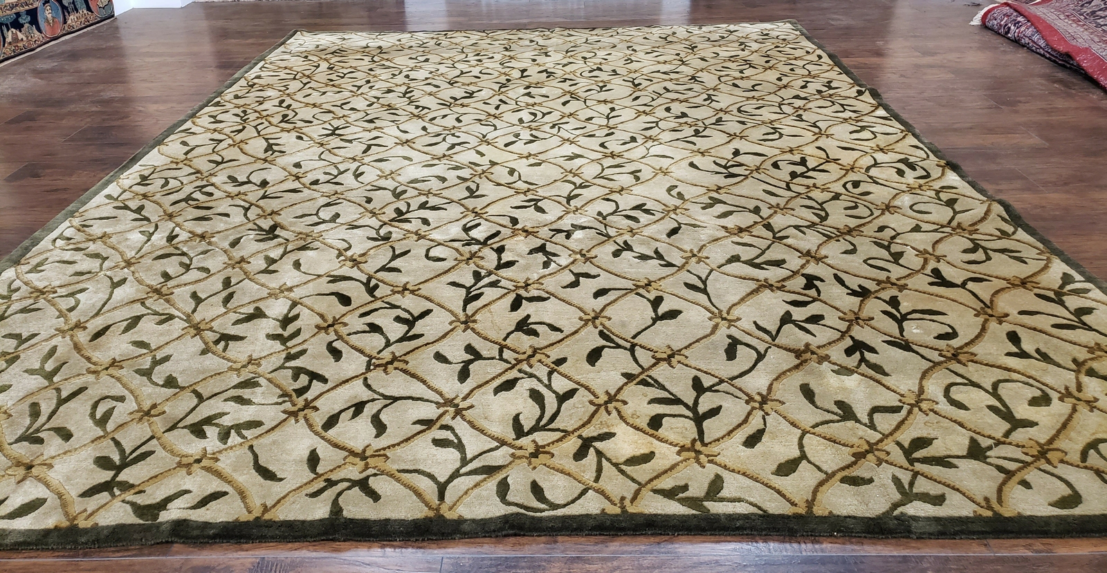 Vintage Tibetan Nepalese Area Rug 9x12 Wool Handmade Beige Contemporary Carpet gallery