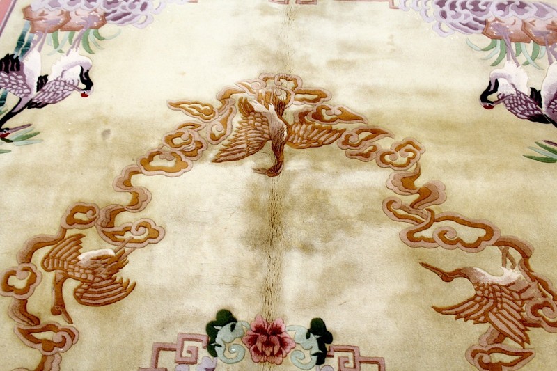 9X12 VINTAGE HAND KNOTTED VEGETABLE DYE PLUSH WOOL RARE MING CRANES CHINESE RUG gallery