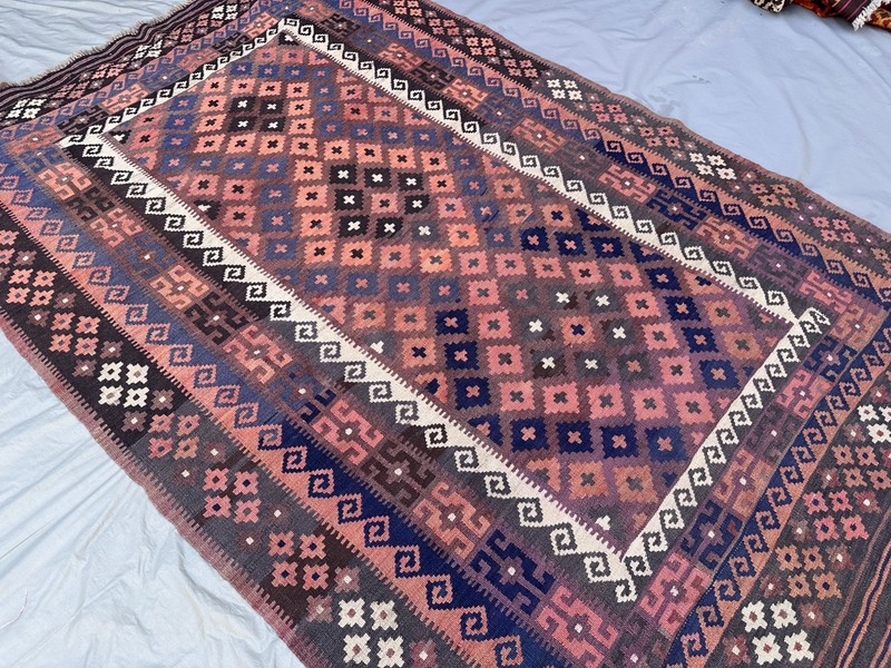 Dusty Pink Navy Faded Kilim Rug 5'1x8' Handmade Afghan Tribal Boho Flatweave gallery