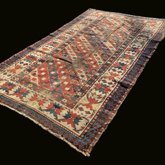 Antique 1890s Caucasian Rug 4×7 Hand Knotted Gendje Wool Rug Geometric