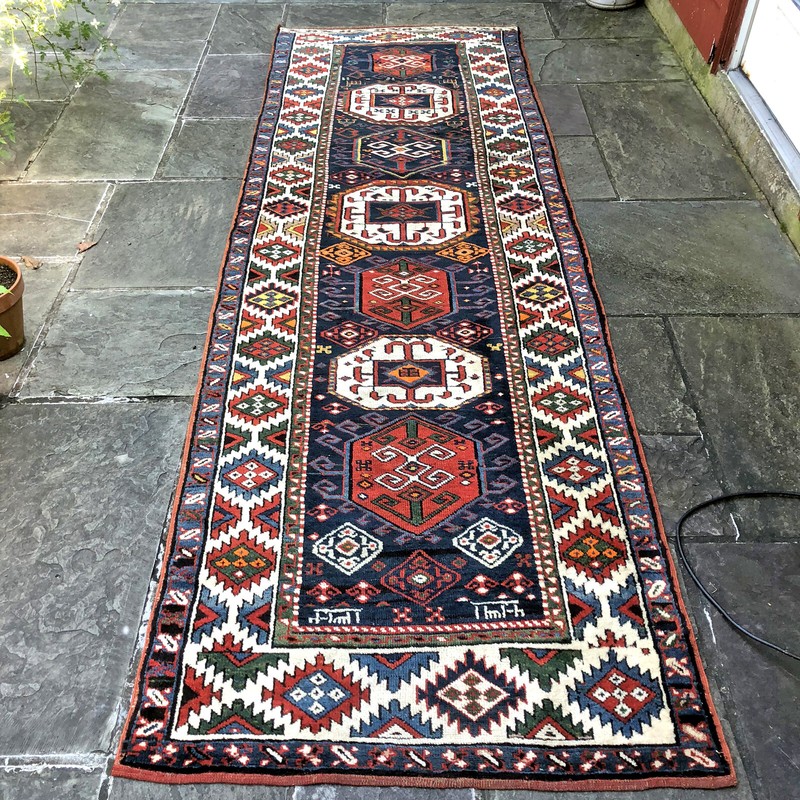 Antique Dated Shahsavan, Caucasian Kazak Rug Runner 3'7'' x 11'2'' Collectible gallery