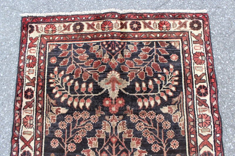 Oriental Leaves Vintage Afghan 3' 3" x 8' 3" Black Handmade Area Rug gallery