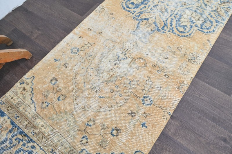 Vintage Turkish Runner Rug 2x7ft Wool Anatolian Handmade Hallway Oushak BEIGE gallery