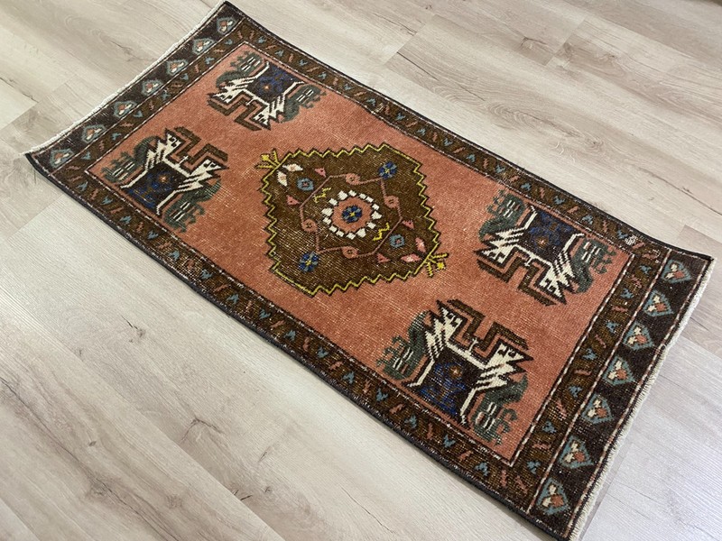 Vintage Handwoven Turkish Rug 1.7x3.5 Ft Wool Village Folk Art Accent Carpet gallery