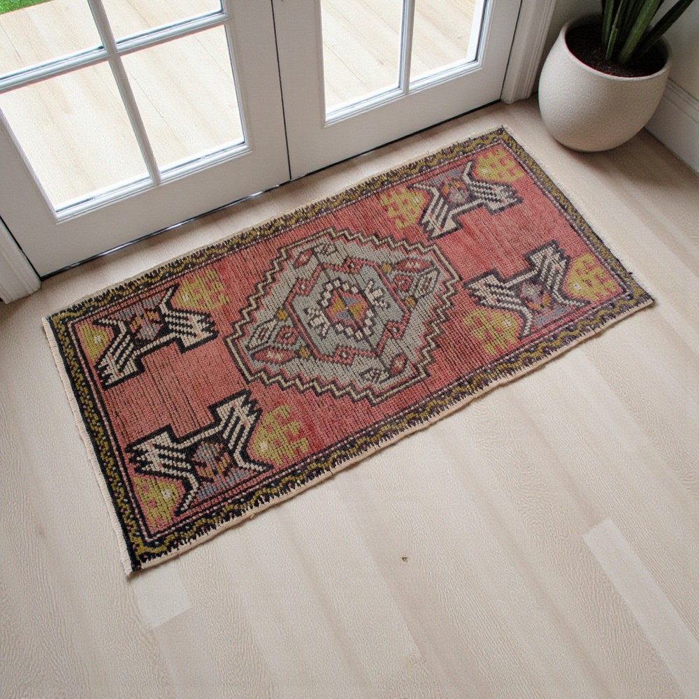 Vintage Turkish Rug Handmade Small Rug, Wool Doormat, Kitchen Rug, 20x39 inches