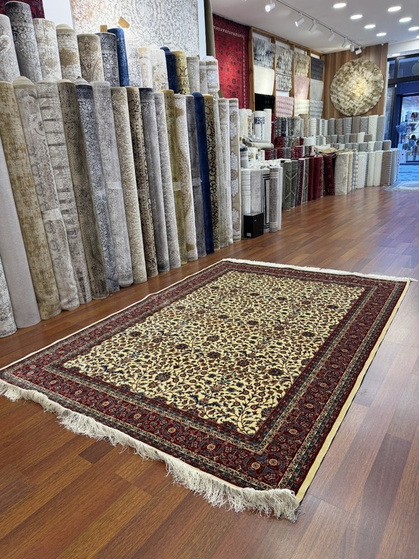 Turkish Silk Rug 7x10 Ivory Red Oriental Area Rug Floral Luxury Carpet gallery