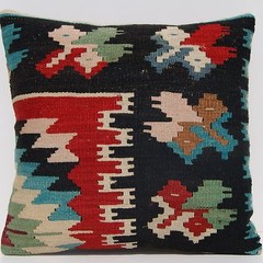 16″x16″ Vintage Handwoven Balkan Kilim Cushion Traditional Geometric Design Rug
