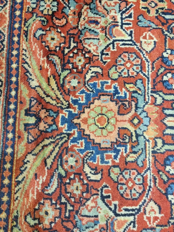 Antique Oriental Hand-Knotted Wool Area Rug Red/Navy Blue/Ivory/Blue 12' x 16' gallery