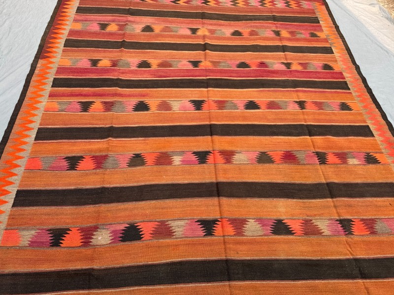 9'5x15'2 Ft Vintage Afghan Baluchi Kilim Rug Wool Zig Zag Geometric Tribal Kilim gallery