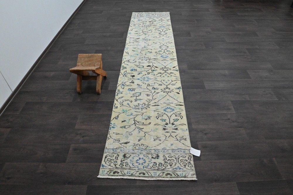 Vintage Turkish Runner Rug 2x10ft Wool Anatolian Handmade Hallway Oushak BEIGE