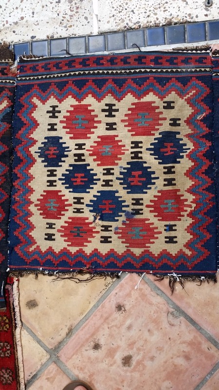 Antique Caucasian Shirvan carpet kilim mafrash bag face gallery