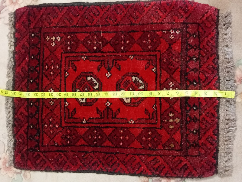 Vintage Floor Mate Afghan Handmade Red Small Rug 2x3 Ft Wool 20x27 Inches gallery