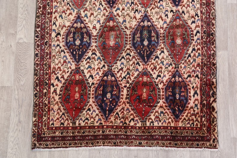 Antique Geometric Tribal Traditional Area Rug Wool Hand-knotted Ivory Carpet 4x5 gallery