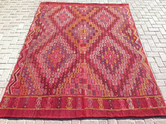 Red Color Rug, Area Rugs, Wool Rug For Living Room, Embroidery Kilim Rug 78″x97″