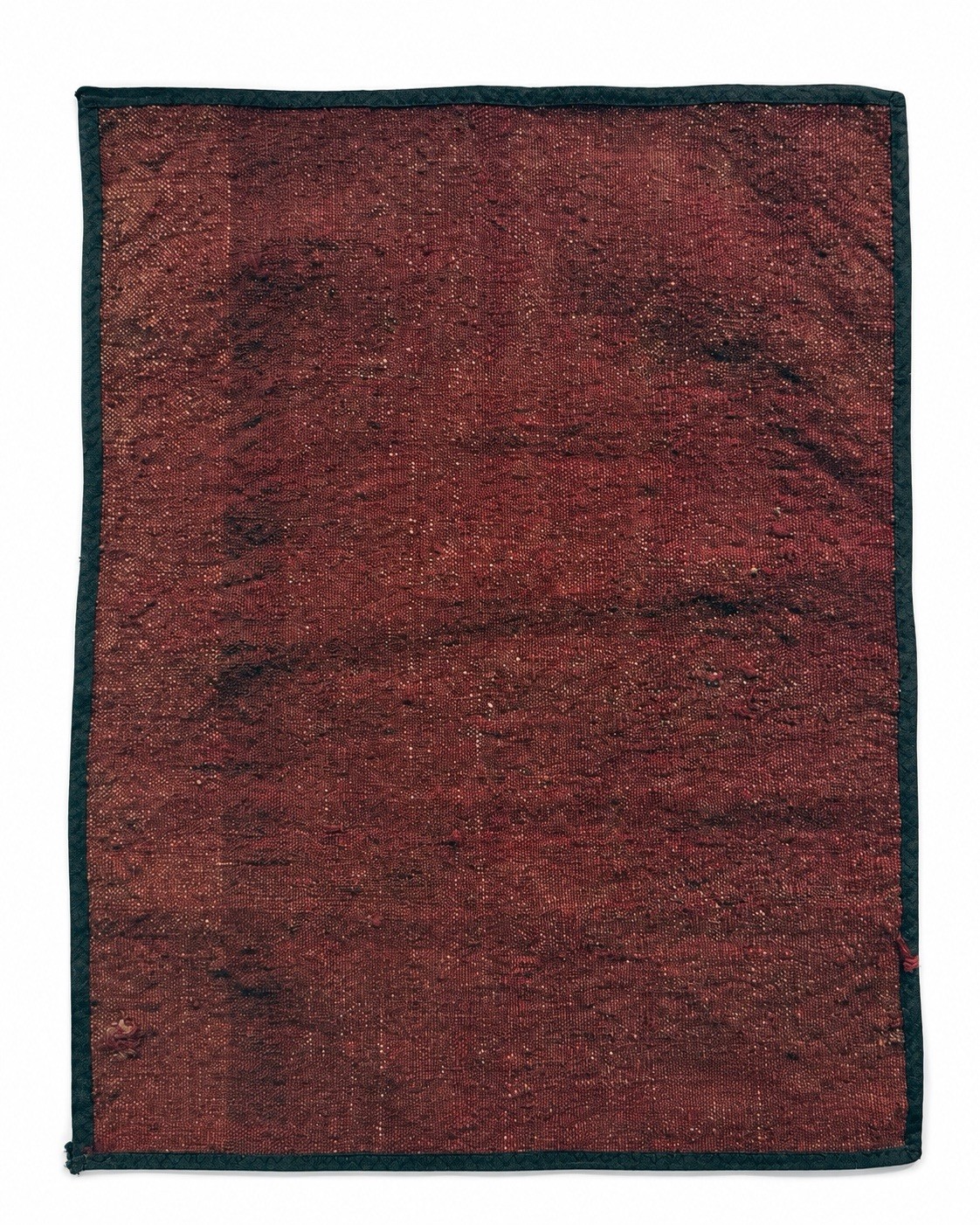 Vintage Afghan Wool Silk Kilim Rug Mat Handmade Minimalist Burgundy Red 18x22 in gallery