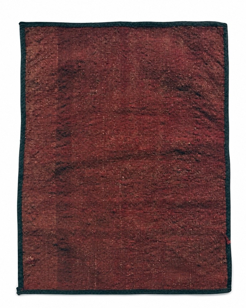 Vintage Afghan Wool Silk Kilim Rug Mat Handmade Minimalist Burgundy Red 18x22 in