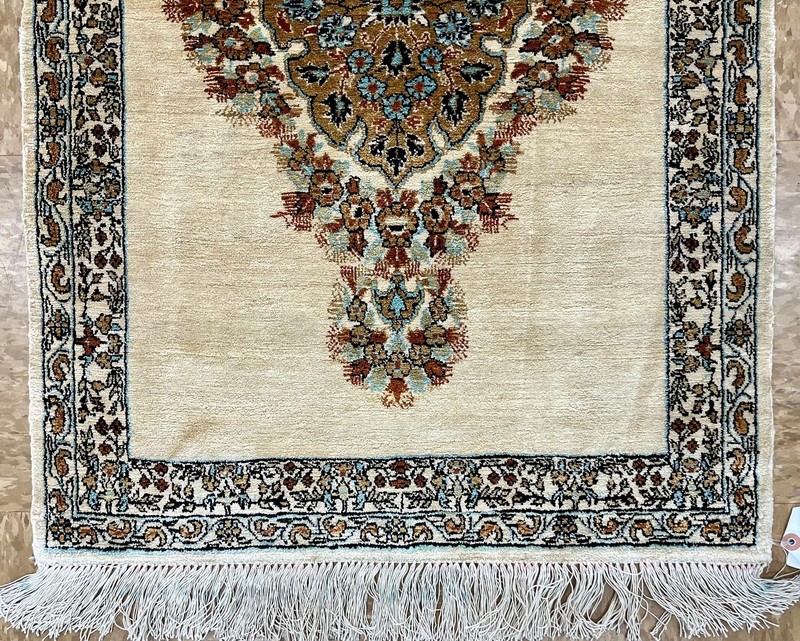 Fine Silk Hand Knotted Oriental Rug 2x3 Ivory Antique Vintage Mint Unused NOS gallery