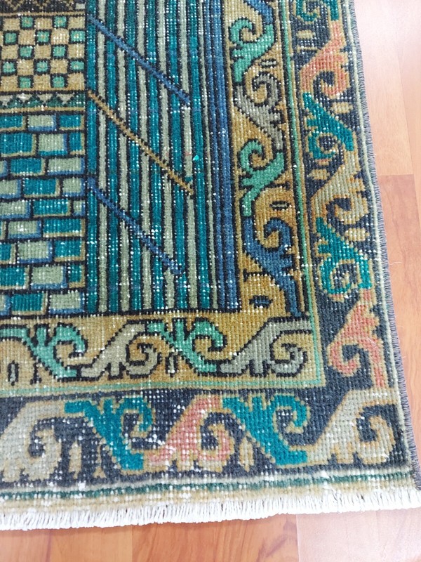 4x6 Antique Turkish Faded Carpet Rug Blue Green Natural Wool Rug Beige Rug gallery