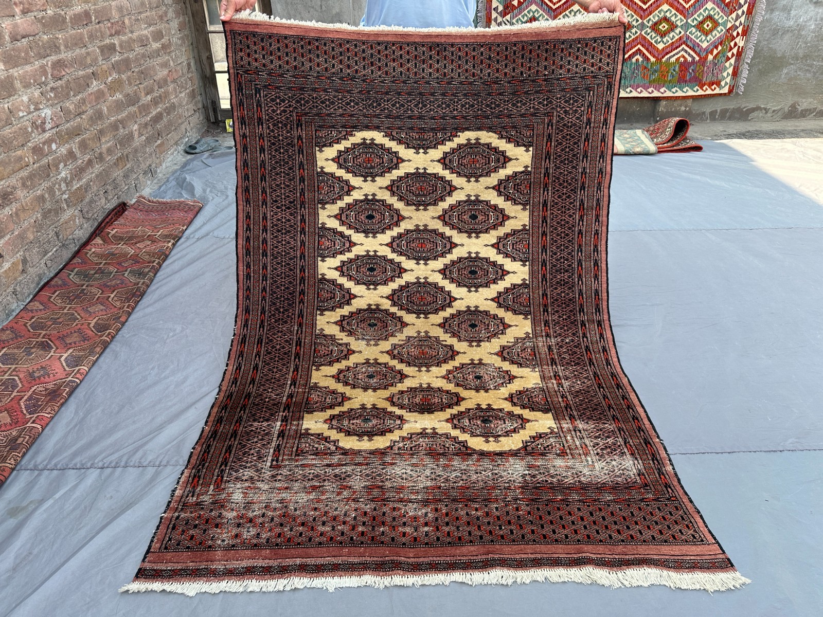 4'2 x 6'1 ft Antique Distressed Afghan Rug Low Pile Tribal Oriental Wool Carpet gallery