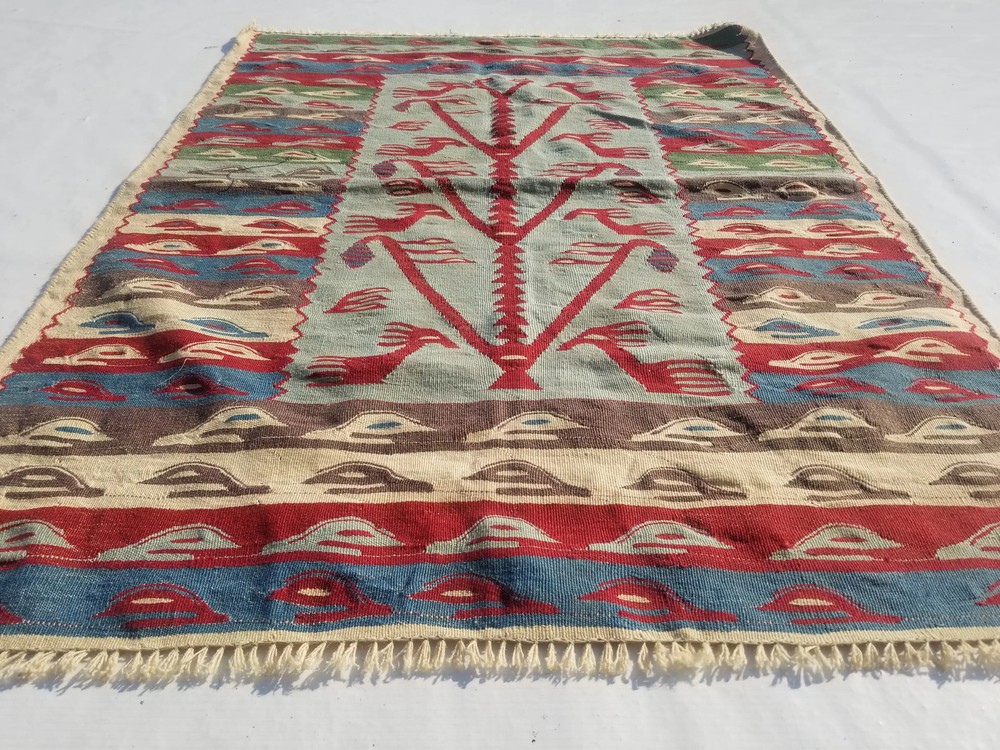 Vintage Traditional Handmade Turkish tree of life Wool Kilim 3.5x2.6ft