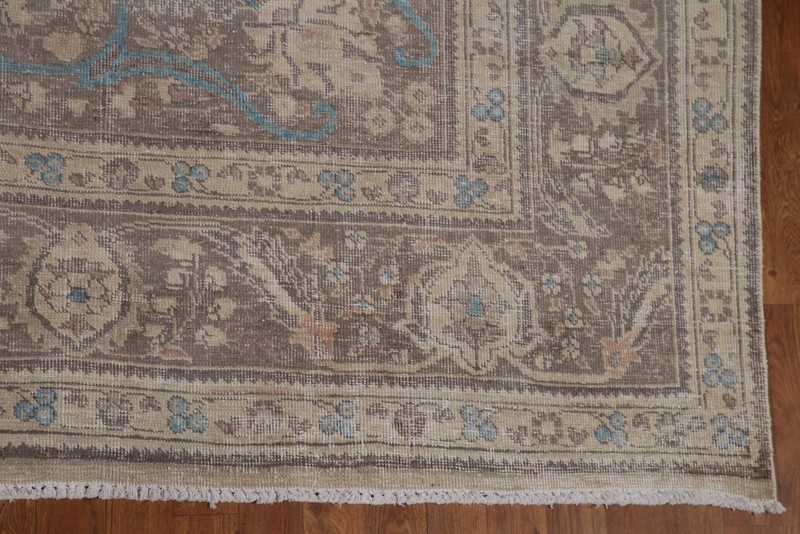 Distressed Handmade Rug 10x12 Ft Living Room Area Rug Floral Beige Wool Carpet gallery