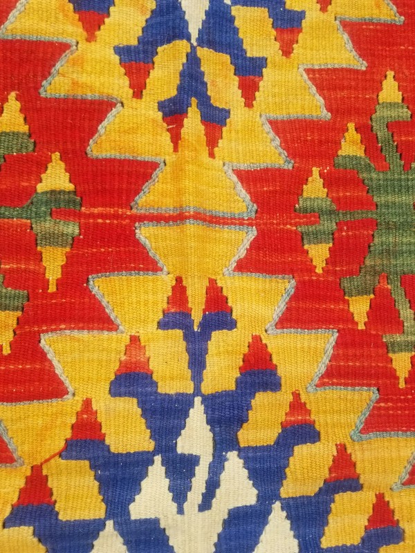 Vintage Traditional Handmade Turkish Tribal Wool Blue Kilim Rug 7.2x4.6ft gallery