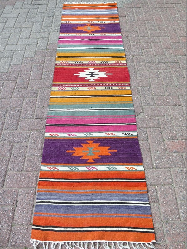 Runner Rug, Hallway Rug, Turkish Runner, Kitchen Rugs, Stairs Kilim Rug 25"x98" gallery