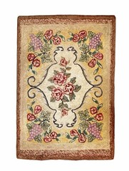 Antique Hooked Rug Grape Clusters Roses. 39×57