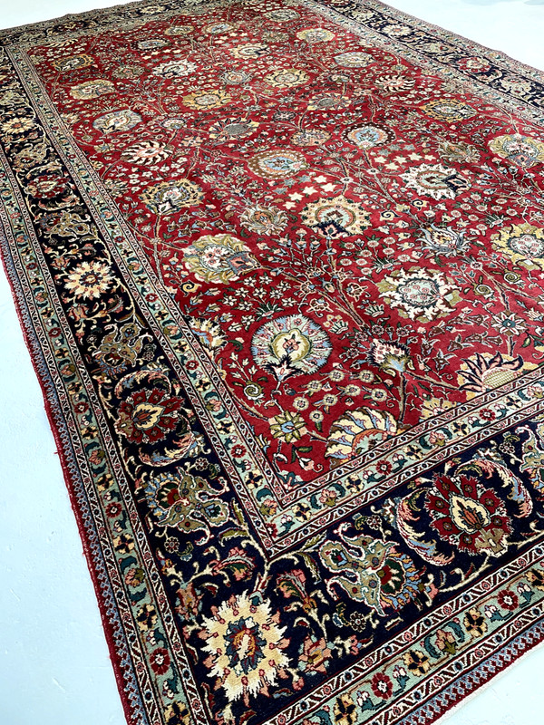 Antique Oriental Hand-Knotted Wool Area Rug Red/Navy Blue/Green 9'10" x 16' gallery