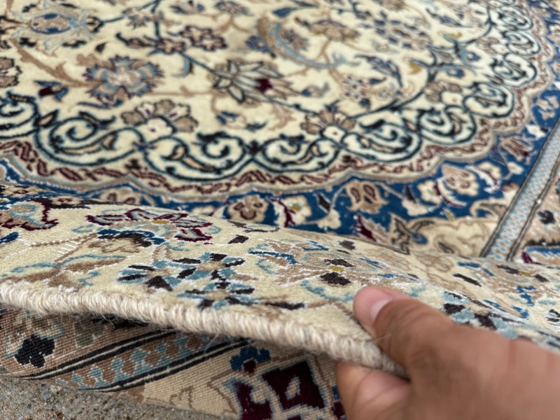 ANTIQUE IVORY ORIENTAL RUG 7x12 HANDKNOTTED vintage blue fine big real handmade gallery